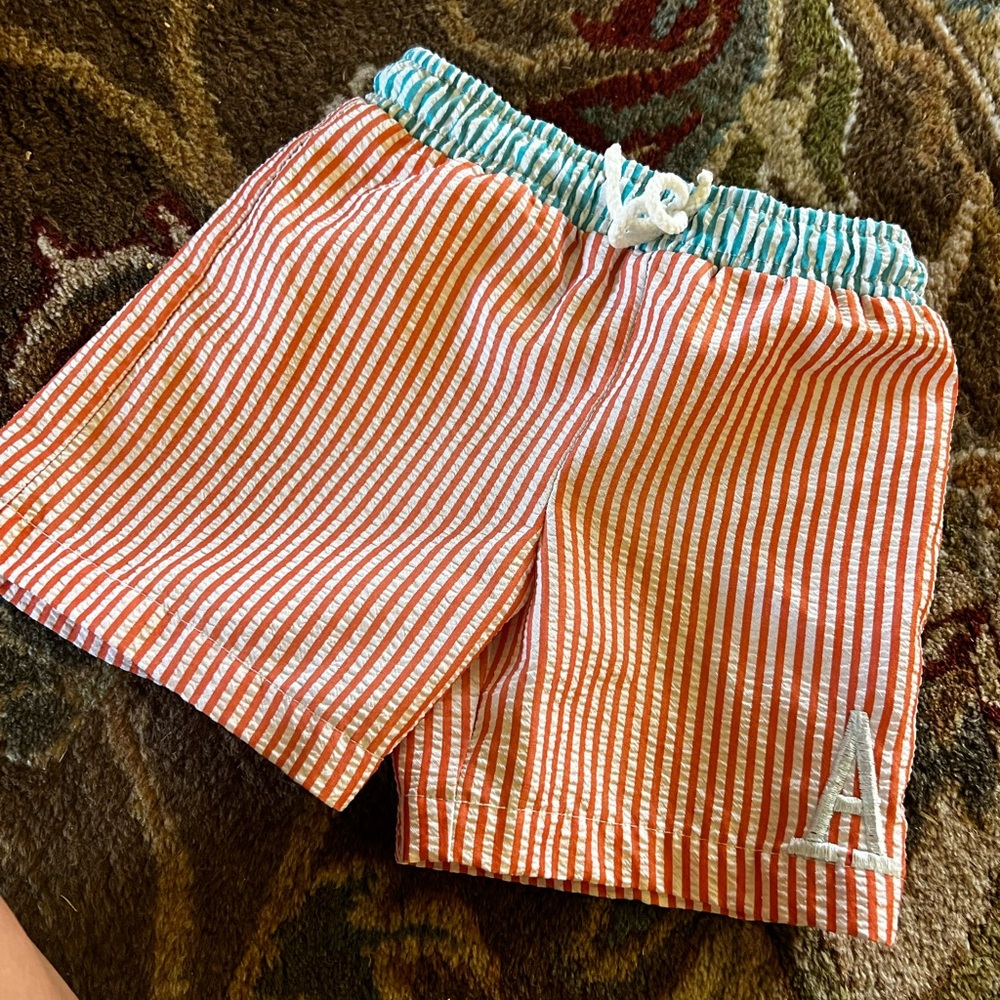 Striped coral and White Shorts with Blue Waistband Kelly’s kids